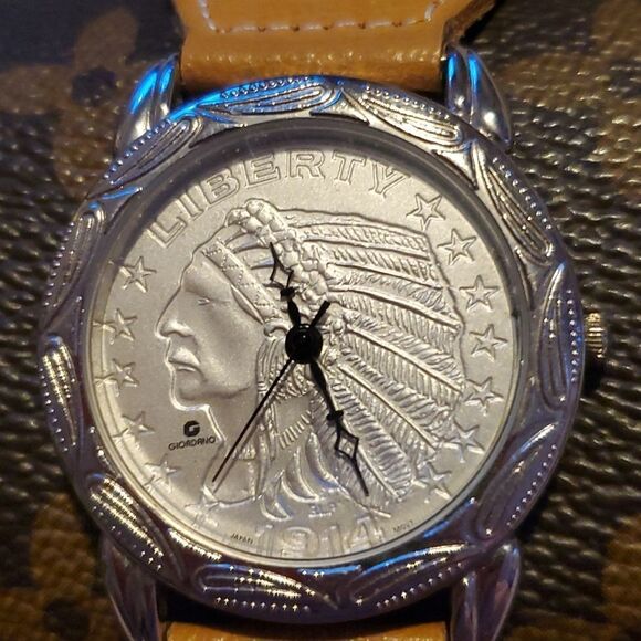 Giordano Replica Indian‎ Head Coin 1914 Watch Womens Concho Leather Band - Picture 1 of 12